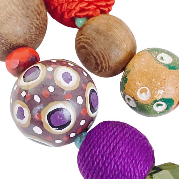 Colorful Chunky Painted Wood Bead Global Style Necklace Boho Bold Folk Graziano? - Picture 4 of 11